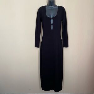 Meshki Black Long Sleeve Keyhole Cutout Midi Dress